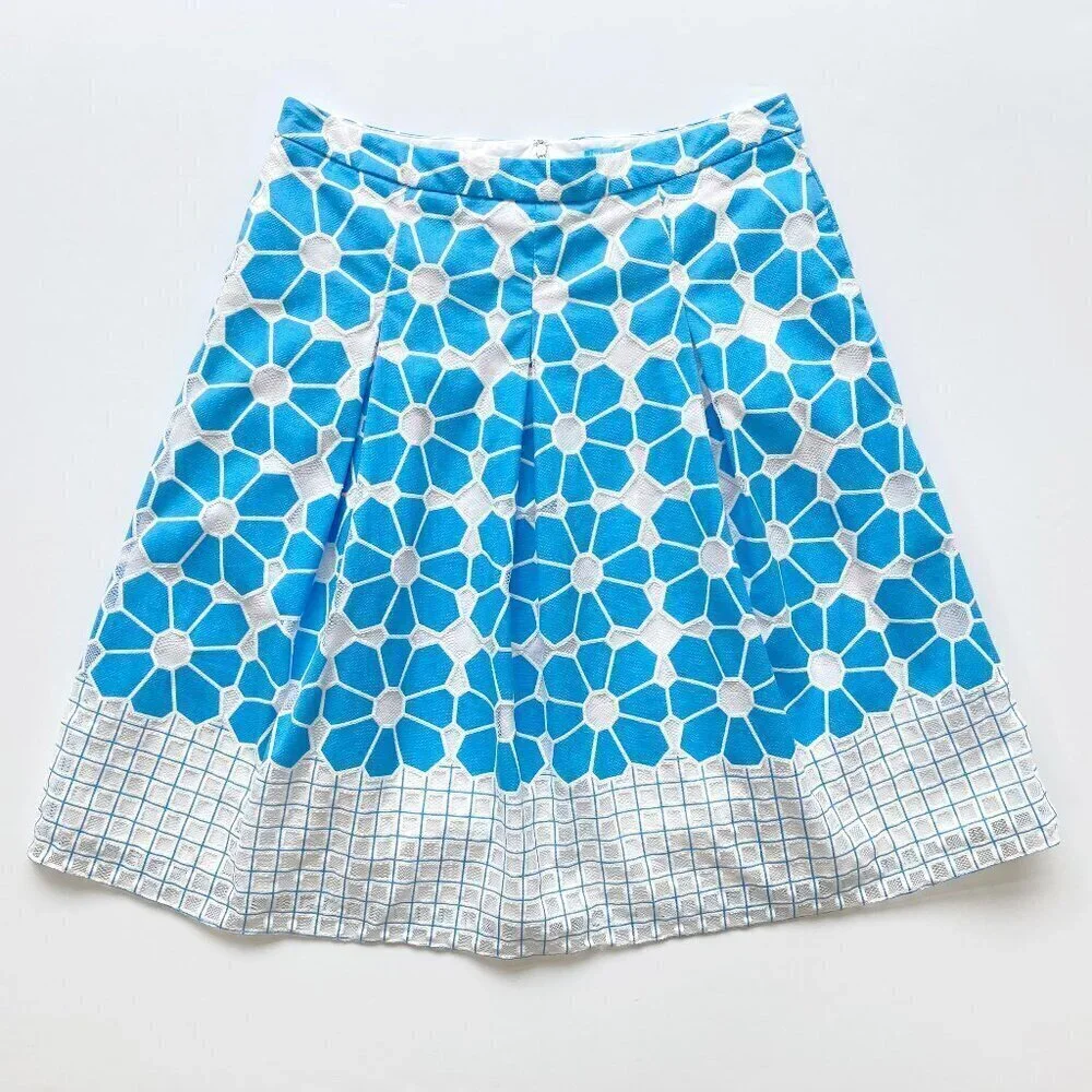 J. McLaughlin Adele Blue White Hammam Tile Lace Midi Skirt 12